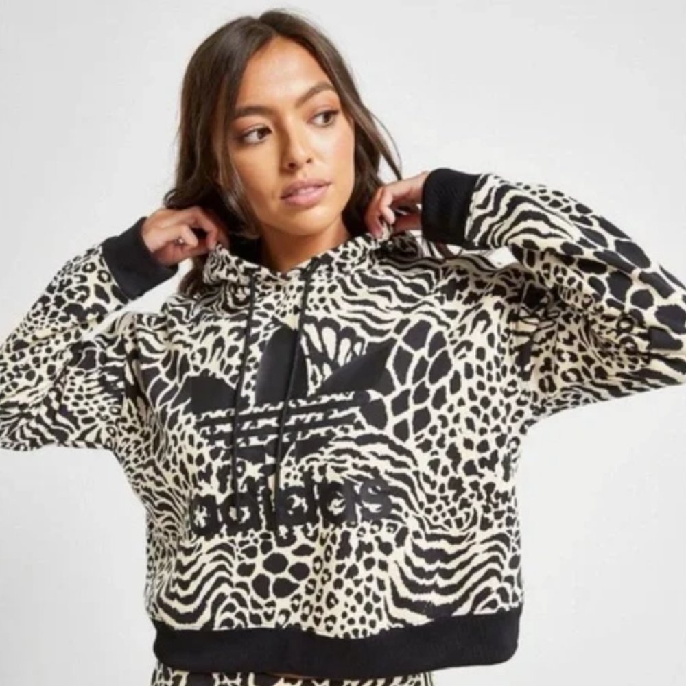 Adidas Originals Leopard Print Cropped Hoodie xs